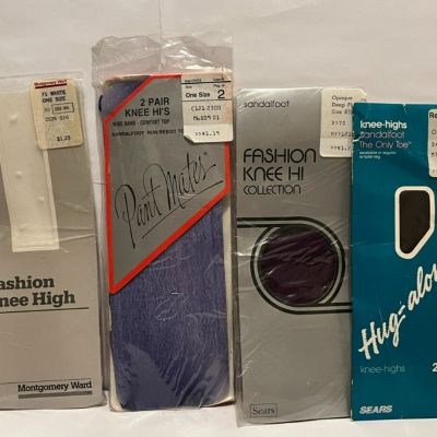 Lot Of 4 Knee Highs Vintage NOS Size 8 1/2 - 11 All New In Packages Please Read